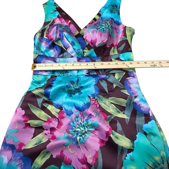 Calvin Klein Floral Dress Womens Size M Multicolor Event Wedding Guest Satiny - Picture 6 of 7